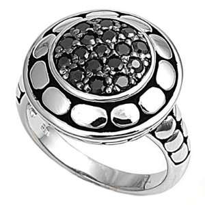   Sterling Silver Pebble Ring woth Black CZ Stones   Size 10 Jewelry