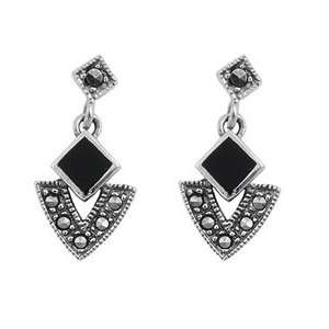  Marcasite Earrings with Black Onyx   23 mm Jewelry