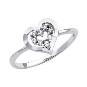  14K White Gold Heart Solitaire Round cut CZ Cubic Zirconia 