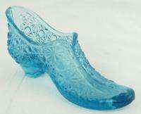 Vintage Fenton Light Blue Glass Shoe Bow Daisy Button Boot Slipper 