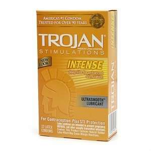  Trojan Latex Condoms, Intense Ribbed 12 ct (Quantity of 3 