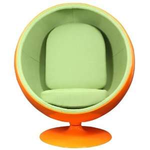 Lexington Modern Eero Aarnio Style Ball Chair, Orange Exterior/Green 