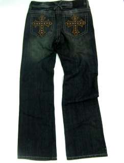 Mens XTREME COUTURE Jeans Leather Studded Cross 32x32  