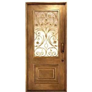   36x80 Solid Forged Iron Entry Door with Scrollwork Floral Design