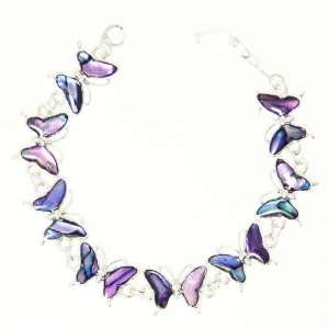 Beautiful Purple Abalone Paua Shell Butterfly Silver Colour Bracelet 