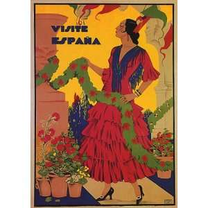  SPANISH FASHION GIRL COSTUMES VICIT SPAIN VINTAGE POSTER 
