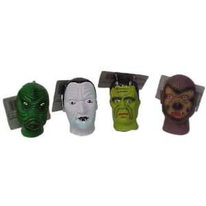 Monster Shrunken Heads Set of 4  Frankenstein, Dracula, Wolfman 