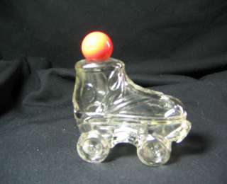 vintage Avon clear glass small roller skates decanters 4 high  