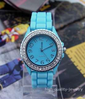 Fashion Classic Gel Silicone Crystal Boy/Lady/Girl Jelly Qutraz Watch 