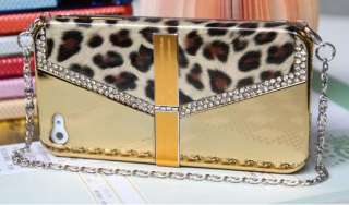 Luxury Gold Crystal Rhinestone Chaing Bag iPhone 4 Mirror Cover Case 