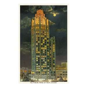  Tribune Tower by Night, Chicago, Illinois Premium Poster 