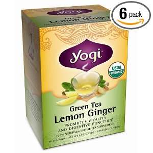   Tea Lemon Ginger, Herbal Tea Supplement, 16 Count Tea Bags (Pack of 6