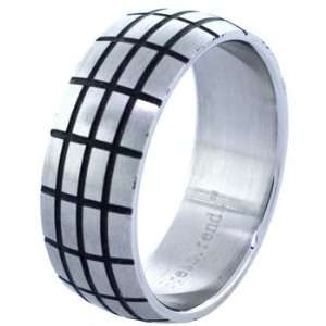  Crossed Groove Laser Etched Mens Stainless Steel Ring 