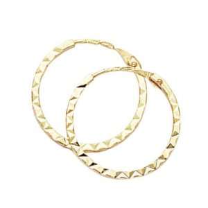  18K Yellow Gold Creole Hoop Hammered Earrings   12 mm 
