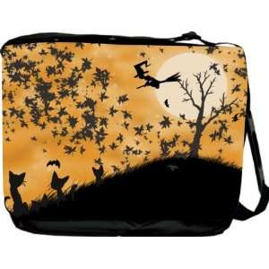 Halloween Witch Silhouette on Orange Messenger Bag   Book Bag   School 