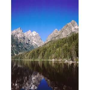View of Grand Teton and Mount Owen Reflected in Calm Waters of Jenny 