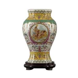  Wistful Cherubs Pattern Colored Oval Pomeg Vase, 9 x 7 x 