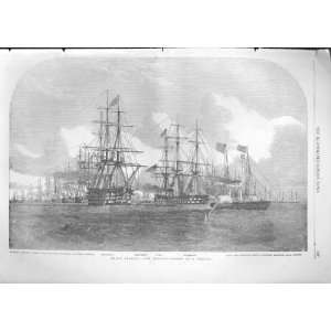  Battle Ships Lines Abreast Antique Print 1853