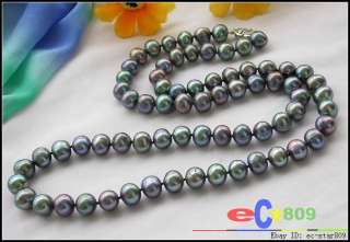 32 12mm Black round freshwater pearl cultured necklace  