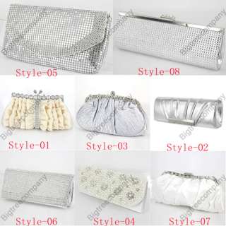 Women Silver Diamante Evening Handbag Bag Clutch Chain Purse Bags 