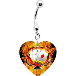  Handcrafted Heart Aces Poker Belly Ring Jewelry