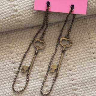 New 10.2cm Betsey Johnson Pierced Earrings FS Vintage Copper Tone 