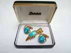 BIRKDALE Vintage Set Cufflinks Tiffany Blue Stones; Box  