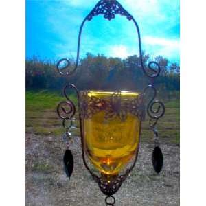  Glass and Iron Window Candle Holder in Groovy Gold