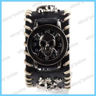   Skull Leather Band Women Men Unisex Bracelet Cool Wrist Watch  