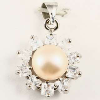 PINK PEARL WHITE CRYSTAL ROUND PENDANT *P223p*  