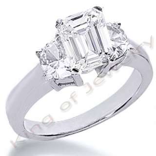 Platinum Emerald Cut & Half Moon 3 Stone Diamond Ring  