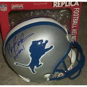  Barry Sanders Autographed Helmet   Replica Lions Helmet 