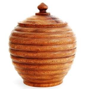  EXP Handmade Acacia Wood Decorative Tall Ribbed Jar With 