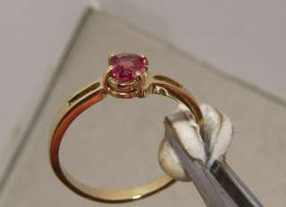 Petite Solitaire Red Pink Songea Sapphire Ring 14k Gold  