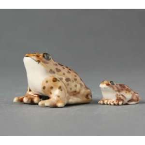  Miniature Porcelain Animals Brown Spotted Frog With Baby 