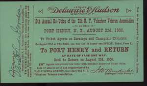 1906 PORT HENRY, NEW YORK~18TH REU/22D NY VOLS ticket 2  