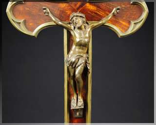   GOTHIC STYLE 1920s Wall Cross CRUCIFIX .Bronze and Burl Wood  