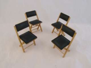   Furniture Card Table Four Folding Chairs Wood Padded Miniature Vtg