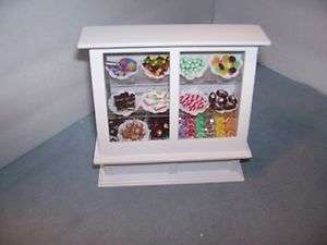 dollhouse white wood show case filled with AMERICAN made candies 1/12 