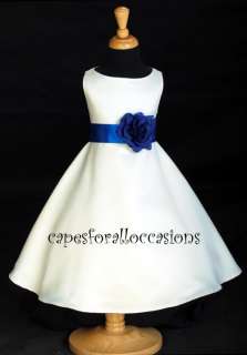 WEDDING IVORY / ROYAL BLUE FLOWER GIRL DRESS 12 18M 2T 4 4T 6 6X 7 8 9 