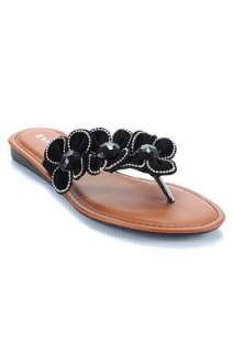 BLACK Womens Floral Suede Thong Flat Sandals Size 6 to 10  