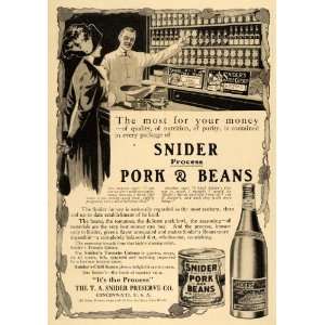 1911 Ad T. A. Snider Preserve Pork Beans Grocery Store Food Display 