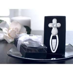  Pearl White Cross Bookmark Favors with Heart Shaped Stone 