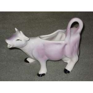   White & Light Purple Porcelain Cow Creamer Pitcher   Made in Japan