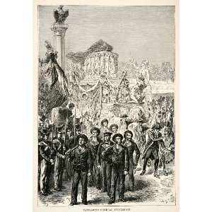  1877 Wood Engraving Napoleon Bonaparte Funeral Procession 