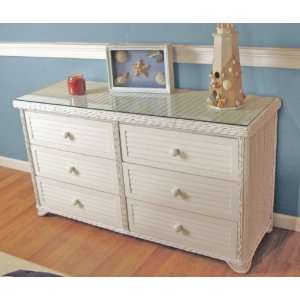  White Wicker Cottage 6 Drawer Dresser