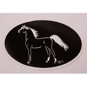  Euro Oval Decal Arabian Horse on Black Background 