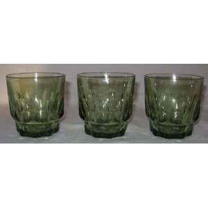  Set of 3 Vintage Green Glasses Whiskey Tumblers 