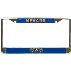 Nevada Nv State Flag Chrome Metal License Plate Frame Holder