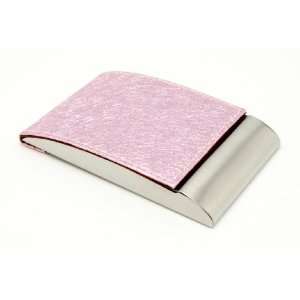 EMBOSSED LUMINOUS PINK MAGNETIC STAINLESS METAL WALLET STYLE BUSINESS 